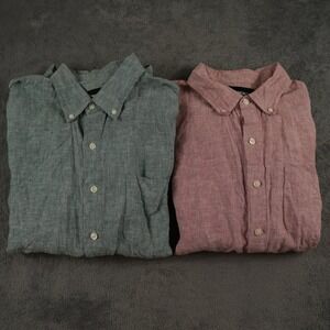 Bonobos Linen Button Down Shirt Mens L Slim Green Pink Lot of 2 Long Sleeve